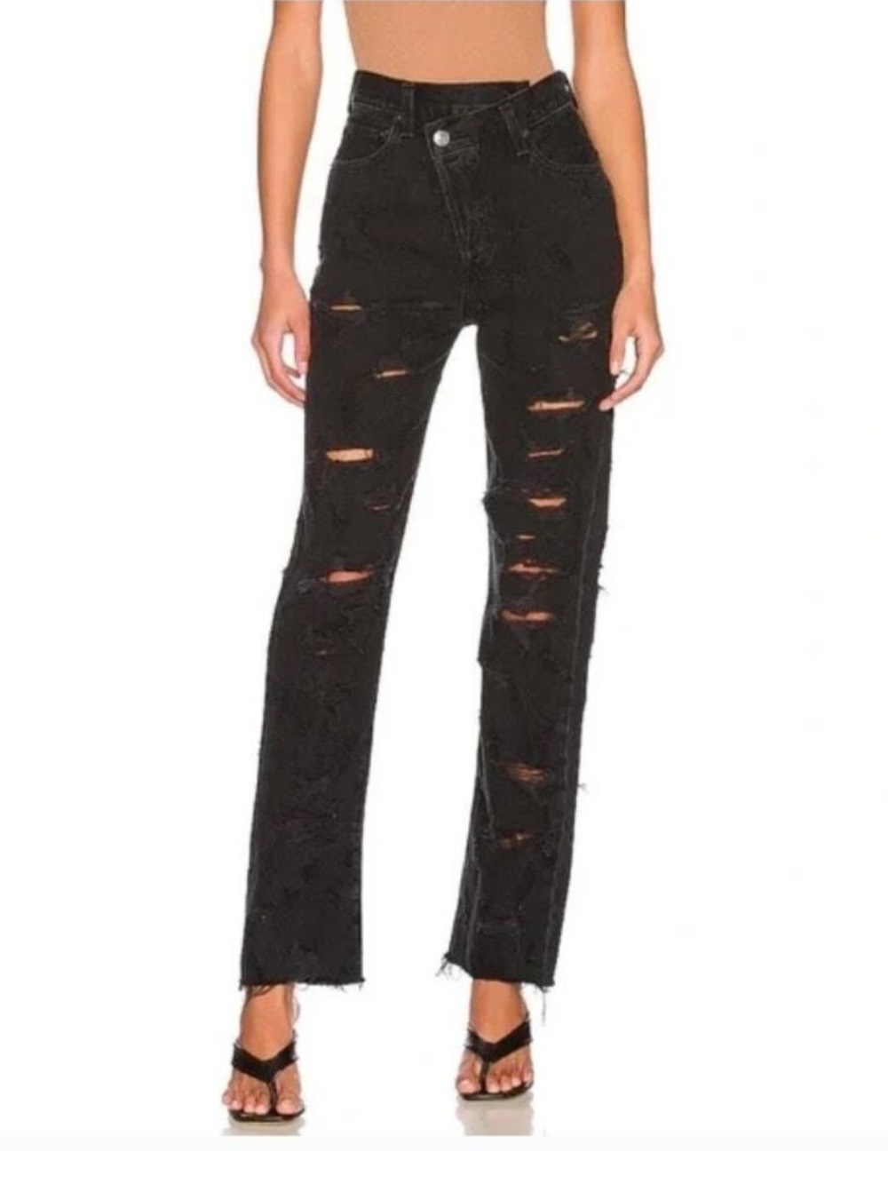 Agolde Black Distressed Straight Jeans